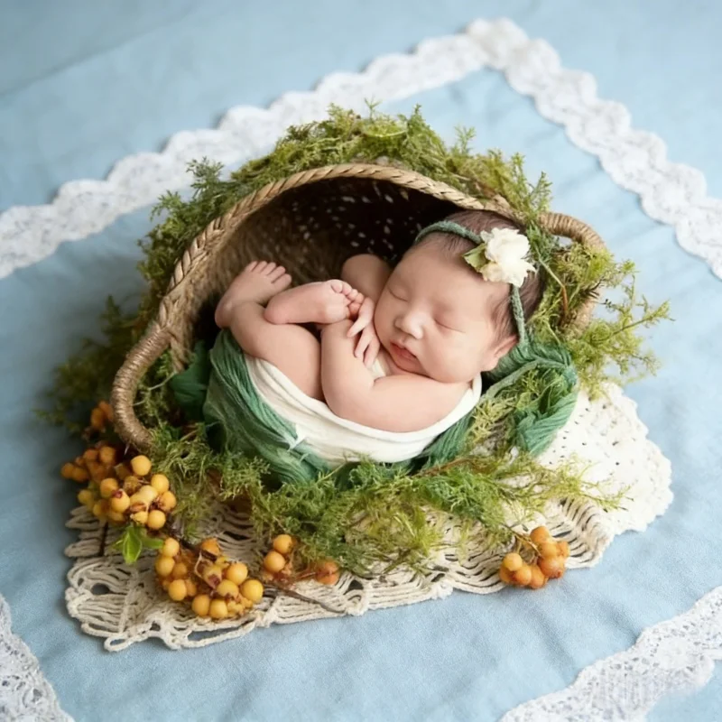 Photography Framing - Ronde rotan geweven mand met handvatten,