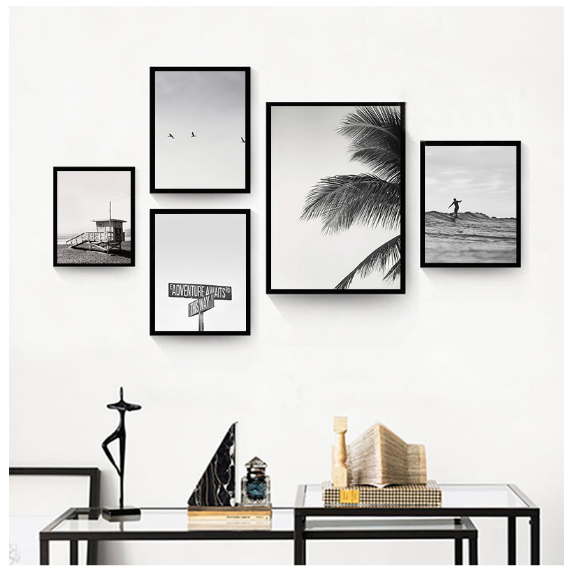 Photography By - Galerij Wanddecoratie Afdrukken Zwart-wit Palmboom Surf